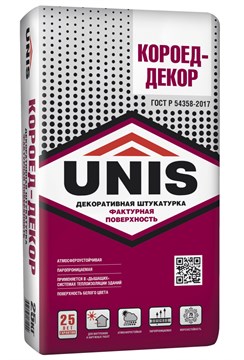 Штукатурка Unis ЮНИС КОРОЕД-ДЕКОР декоративная белая цементная 25 кг uniskoroeddekor25 - фото 4546