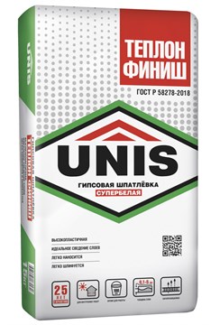 Шпатлёвка UNIS ТЕПЛОН ФИНИШ гипсовая супербелая финишная 15 кг unisteplonfinish15 - фото 4555