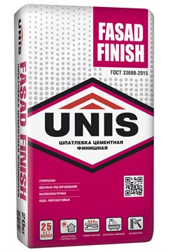 Шпатлевка UNIS FASAD FINISH цементная супербелая финишная   20 кг unisFASADFINISH20 - фото 4591