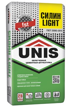 Штукатурка UNIS СИЛИН LIGHT цементная теплосберегающая легкая армированная   25 кг unissilinLIGHT25 - фото 4644